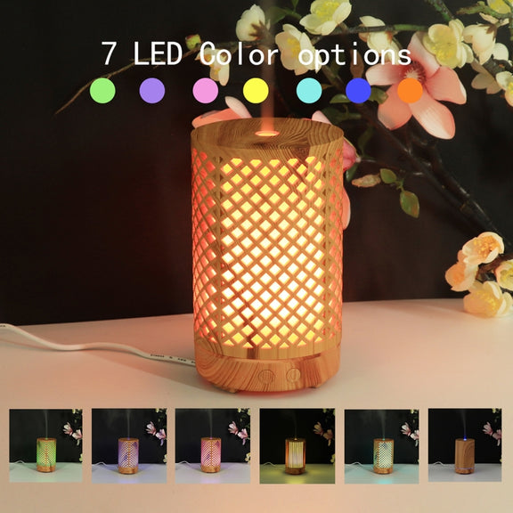USB 200ml Hollow-out Forest Pattern Wooden Essential Oil Aromatherapy Machine Ultrasonic Humidifier Automatic Alcohol Sprayer(Dark Brown-3)