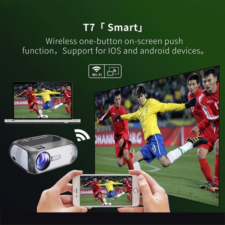 T7 1920x1080P 200 ANSI Portable Home Theater LED HD Digital Projector, Same Screen Version, EU Plug(Black)