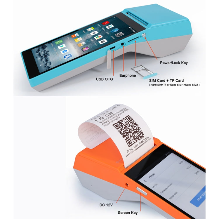 SGT-SP01 5.5 inch HD Screen Handheld POS Receipt Printer, Suit Version, US Plug(Blue)