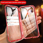 For iPhone XR Ultra Slim Double Sides Magnetic Adsorption Angular Frame Tempered Glass Magnet Flip Case(Black)