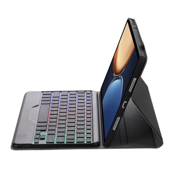 AHV7-BS Lambskin Texture Tri-color Backlight Bluetooth Keyboard Leather Tablet Case For Honor Tablet V7 Pro(Black)