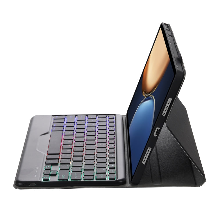 AHV7-BS Lambskin Texture Tri-color Backlight Bluetooth Keyboard Leather Tablet Case For Honor Tablet V7 Pro(Black)