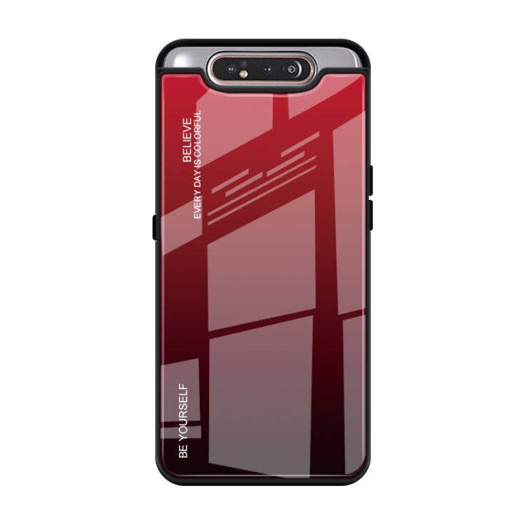 For Galaxy A80 Gradient Color Glass Case(Red)