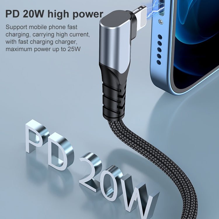 A6 PD 20W USB-C / Type-C to 8 Pin Elbow Data Cable for iPhone, iPad, Length:2m(Grey)