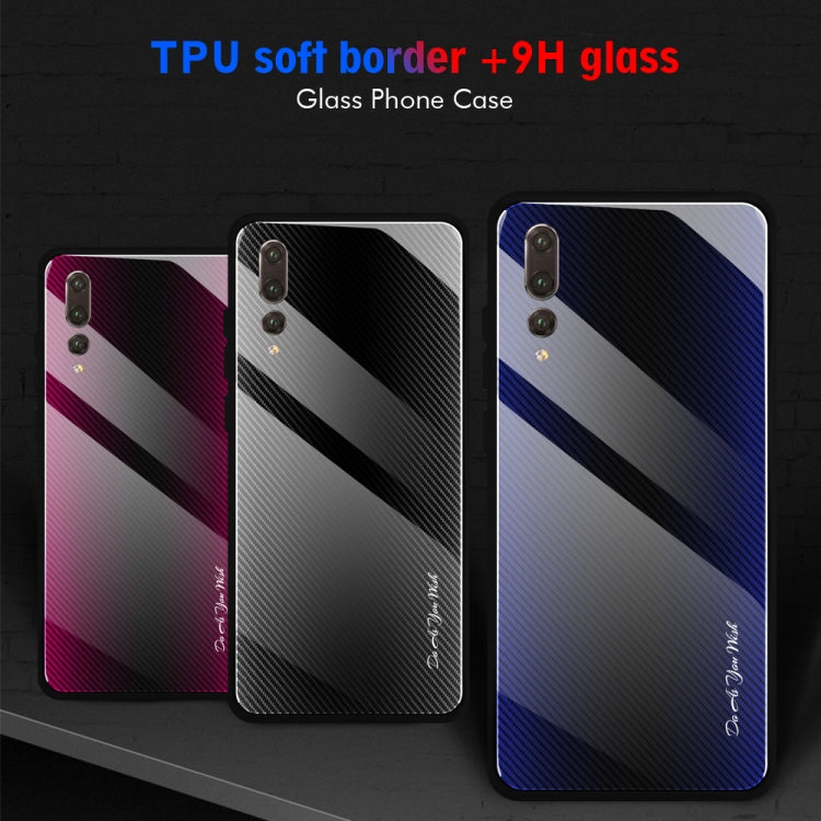 For Huawei P20 Pro Texture Gradient Glass Protective Case(Blue)