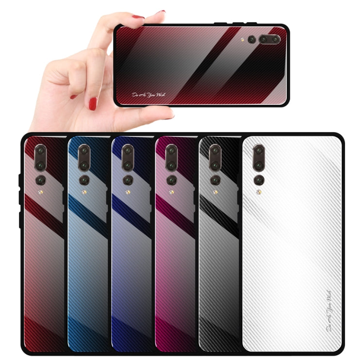 For Huawei P20 Pro Texture Gradient Glass Protective Case(Blue)