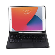 A102B-A Lambskin Texture Square Keycap Bluetooth Keyboard Leather Case with Touch Control For iPad Pro 10.5 inch / 10.2 2021 & 2020 & 2019 / Air 3(Black)