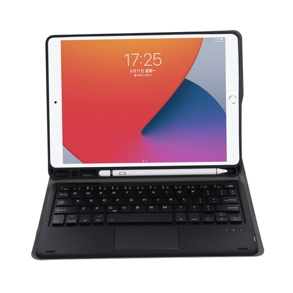 A102B-A Lambskin Texture Square Keycap Bluetooth Keyboard Leather Case with Touch Control For iPad Pro 10.5 inch / 10.2 2021 & 2020 & 2019 / Air 3(Black)