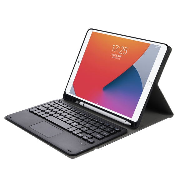 A102B-A Lambskin Texture Square Keycap Bluetooth Keyboard Leather Case with Touch Control For iPad Pro 10.5 inch / 10.2 2021 & 2020 & 2019 / Air 3(Black)