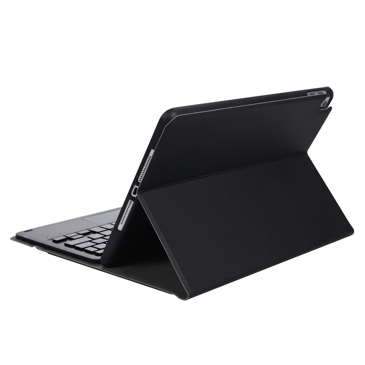 A102B-A Lambskin Texture Square Keycap Bluetooth Keyboard Leather Case with Touch Control For iPad Pro 10.5 inch / 10.2 2021 & 2020 & 2019 / Air 3(Black)