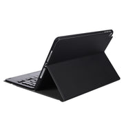 A102B-A Lambskin Texture Square Keycap Bluetooth Keyboard Leather Case with Touch Control For iPad Pro 10.5 inch / 10.2 2021 & 2020 & 2019 / Air 3(Black)