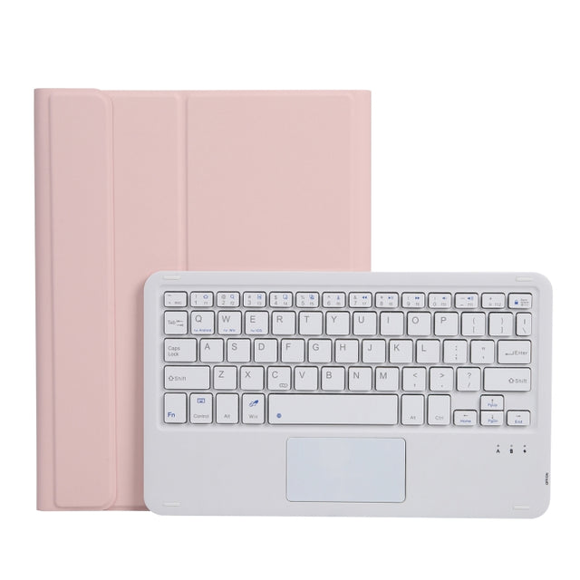 A11B-A Lambskin Texture Square Keycap Bluetooth Keyboard Leather Case with Touch Control For iPad Air 5 / 4 2020 10.9 / Pro 11 inch 2021 & 2020 & 2018(Pink)