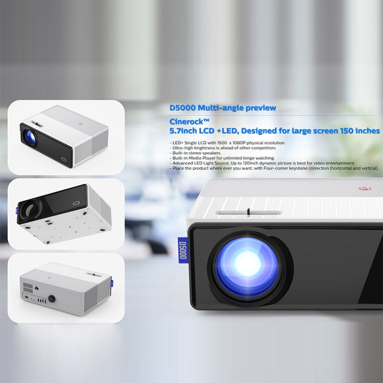 VIVIBRIGHT D5000 1920x1080P 420ANSI 6000Lumens LCD + LED HD Digital Projector, Screen Mirroring