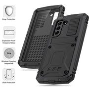 For Samsung Galaxy S21 FE R-JUST Rugged Phone Case with Holder(Black)