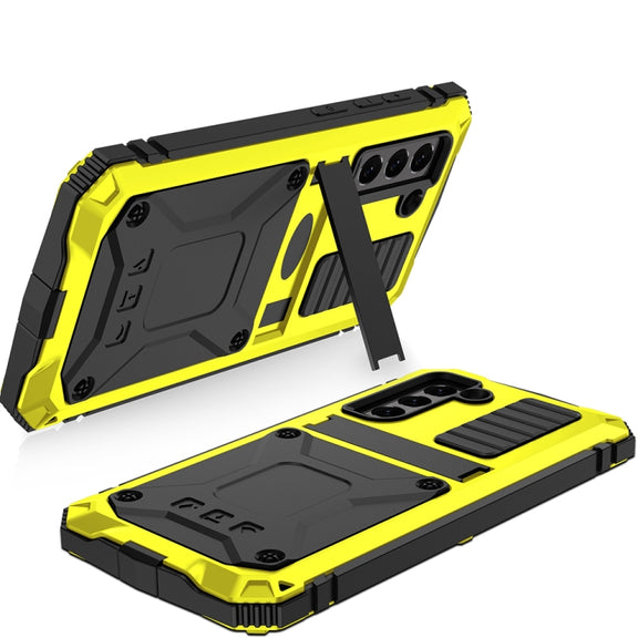 For Samsung Galaxy S21 FE R-JUST Rugged Phone Case with Holder(Yellow)