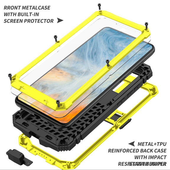 For Samsung Galaxy S21 FE R-JUST Rugged Phone Case with Holder(Yellow)
