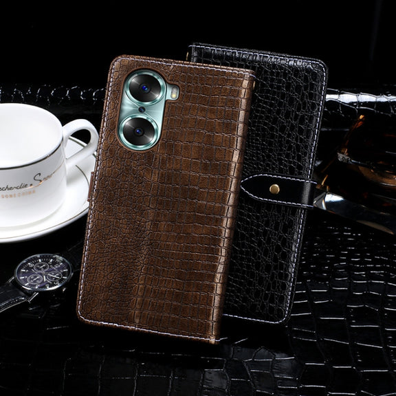 For Honor 60 Pro idewei Crocodile Texture Leather Phone Case(Black)