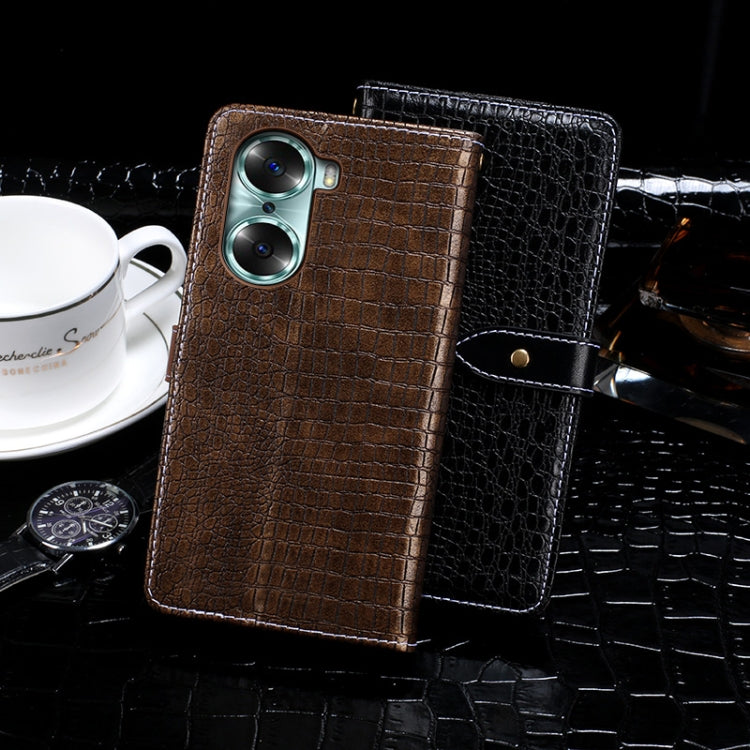 For Honor 60 Pro idewei Crocodile Texture Leather Phone Case(Dark Blue)