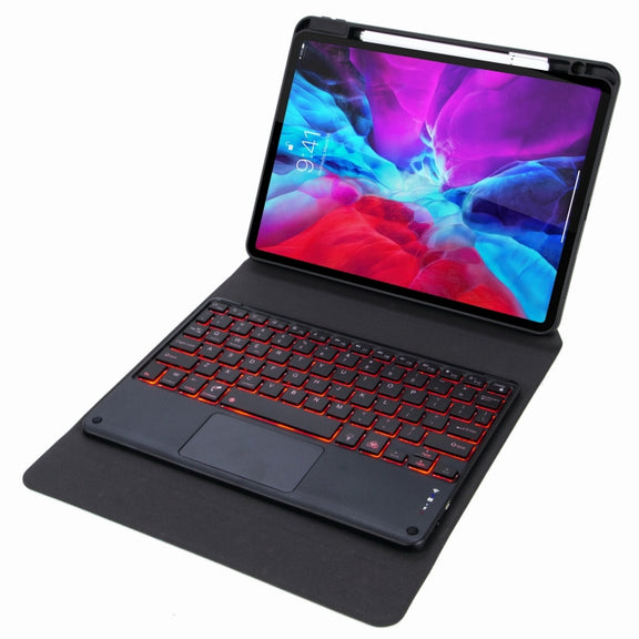 H-109CS Touch Backlight Bluetooth Keyboard Leather Case with Rear Three-fold Holder For iPad Pro 11 inch 2021 & 2020 & 2018 / Air 2020 10.9(Black)