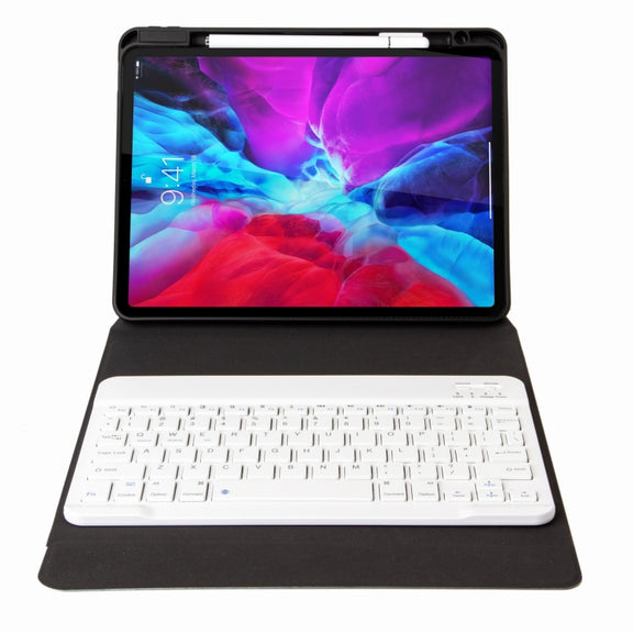 H-097 Bluetooth Keyboard Leather Case with Rear Three-fold Holder For iPad 9.7 2018 & 2017(Purple)