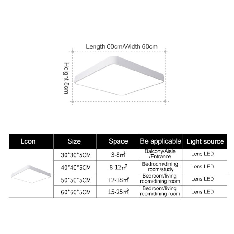 Macaron LED Square Ceiling Lamp, White Light, Size:40cm(Gold)