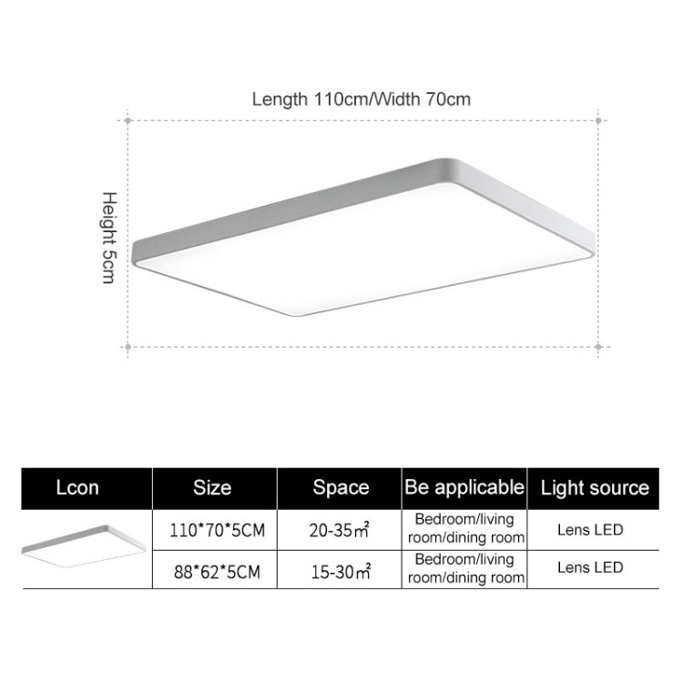Macaron LED Rectangle Ceiling Lamp, White Light, Size:88x62cm(White)