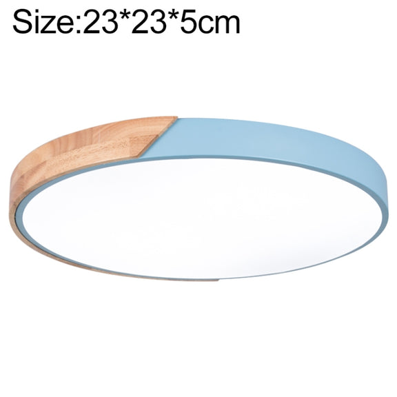 Wood Macaron LED Round Ceiling Lamp, White Light, Size:23cm(Blue)