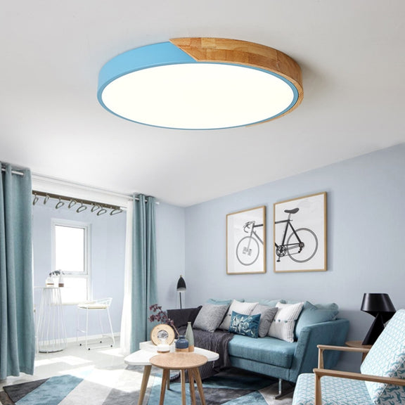 Wood Macaron LED Round Ceiling Lamp, White Light, Size:23cm(Blue)