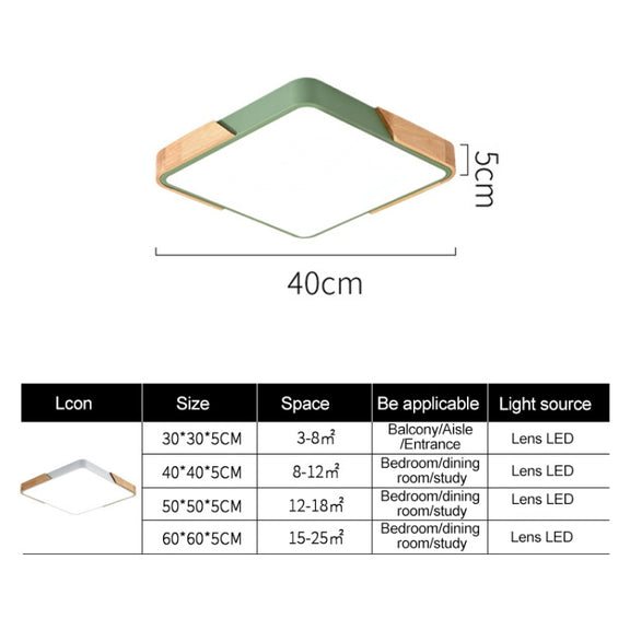 Wood Macaron LED Square Ceiling Lamp, 3-Colors Light, Size:30cm(Pink)