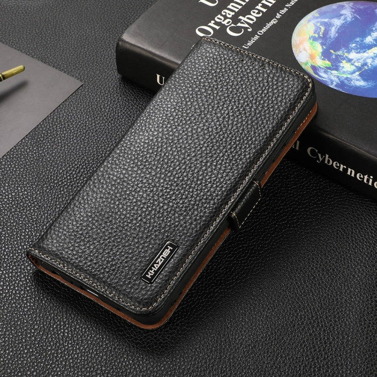 For Motorola Moto G60S KHAZNEH Side-Magnetic Litchi Genuine Leather RFID Case(Black)