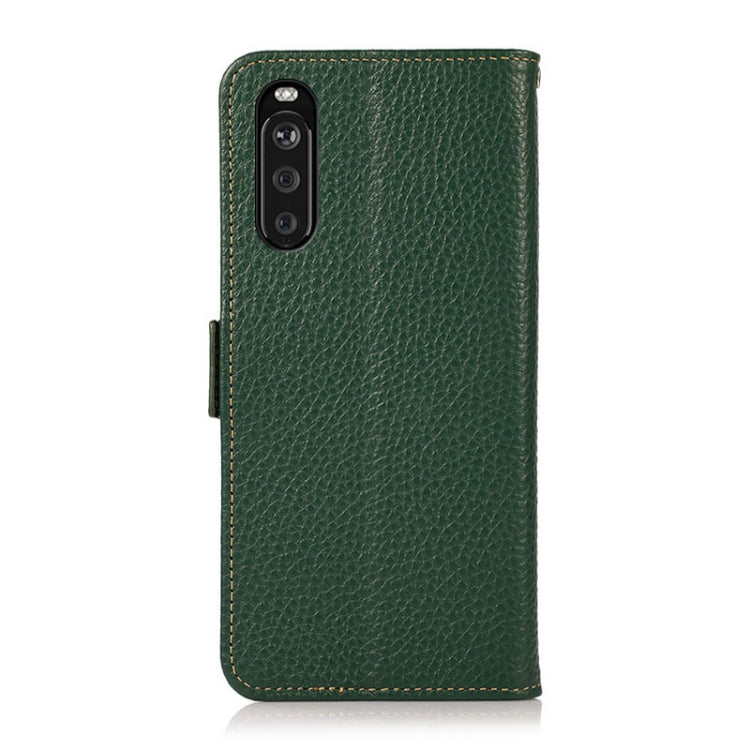 For Sony Xperia 10 III KHAZNEH Side-Magnetic Litchi Genuine Leather RFID Case(Green)