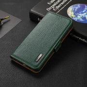 For Sony Xperia 10 III KHAZNEH Side-Magnetic Litchi Genuine Leather RFID Case(Green)