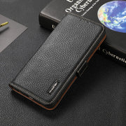 For Google Pixel 6 Pro KHAZNEH Side-Magnetic Litchi Genuine Leather RFID Case(Black)