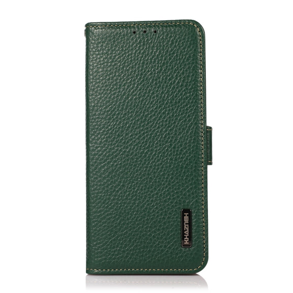 For Google Pixel 6 KHAZNEH Side-Magnetic Litchi Genuine Leather RFID Case(Green)