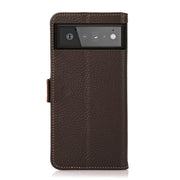 For Google Pixel 6 KHAZNEH Side-Magnetic Litchi Genuine Leather RFID Case(Brown)