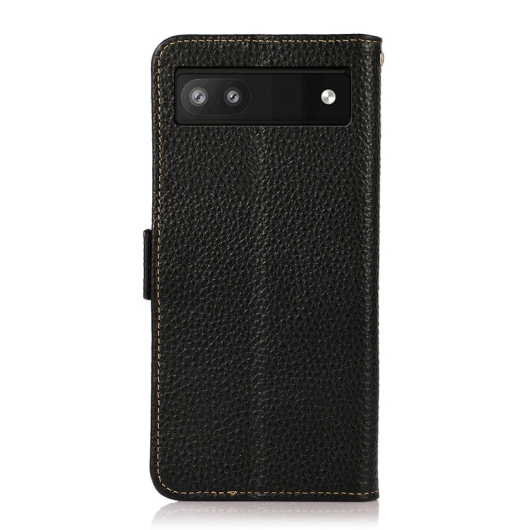 For Google Pixel 6a KHAZNEH Side-Magnetic Litchi Genuine Leather RFID Case(Black)