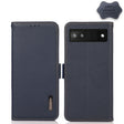 For Google Pixel 6a KHAZNEH Side-Magnetic Litchi Genuine Leather RFID Case(Blue) - Google Cases by PMC TechLife | Online Shopping South Africa | PMC TechLife | Buy Now Pay Later Mobicred