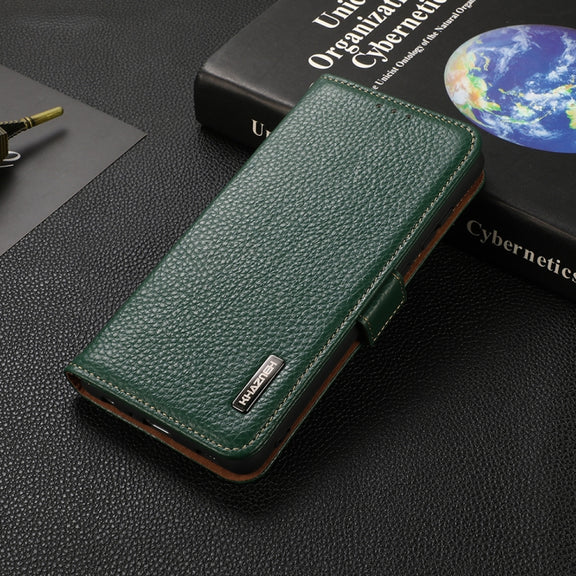 For OnePlus Nord CE 5G KHAZNEH Side-Magnetic Litchi Genuine Leather RFID Phone Case(Green)