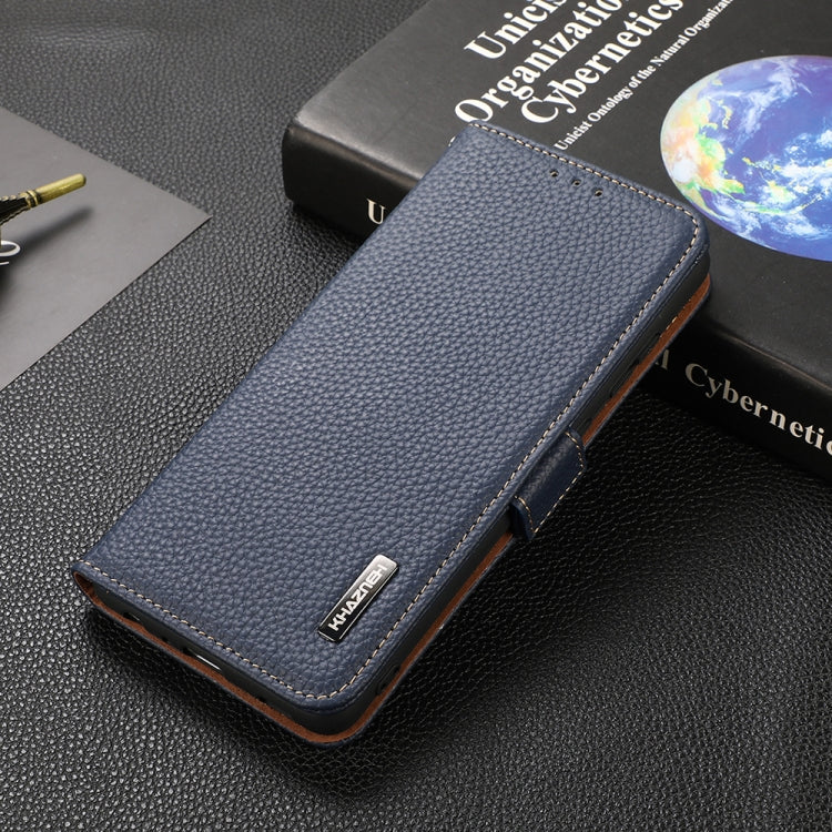 For Honor 50 SE KHAZNEH Side-Magnetic Litchi Genuine Leather RFID Phone Case(Blue)