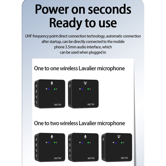 SK750 Type-C Charging One for One Wireless Lavalier Mini Microphone(Black)