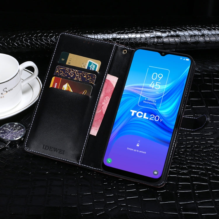 For TCL 20Y idewei Crocodile Texture Horizontal Flip Leather Phone Case(Dark Blue)