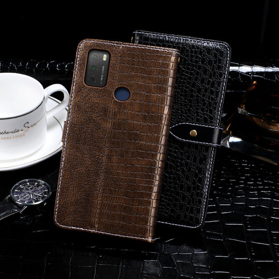 For TCL 20Y idewei Crocodile Texture Horizontal Flip Leather Phone Case(Black)