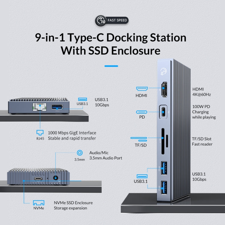 ORICO CDH-9N Type-C / USB-C Multifunctional Docking Station(Grey)