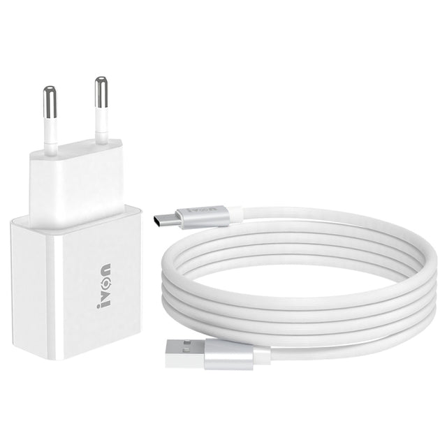 IVON AD-35 2 in 1 18W QC3.0 USB Port Travel Charger + 1m USB to USB-C / Type-C Data Cable Set, EU Plug(White)