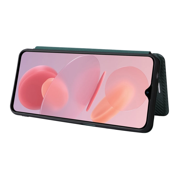 For Ulefone Note 12P Carbon Fiber Texture Horizontal Flip PU Phone Case(Green)