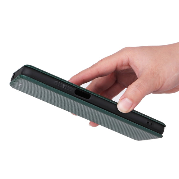 For Ulefone Note 12P Carbon Fiber Texture Horizontal Flip PU Phone Case(Green)