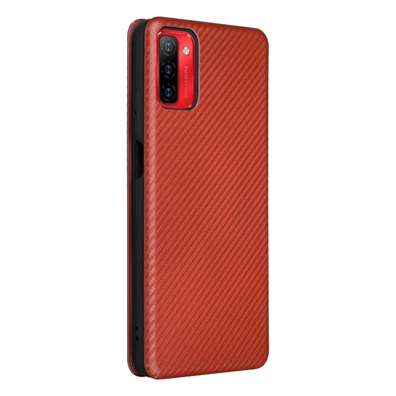 For Ulefone Note 12P Carbon Fiber Texture Horizontal Flip PU Phone Case(Brown)