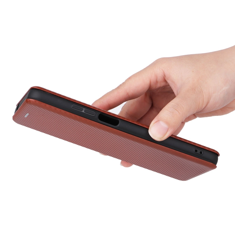 For Ulefone Note 12P Carbon Fiber Texture Horizontal Flip PU Phone Case(Brown)