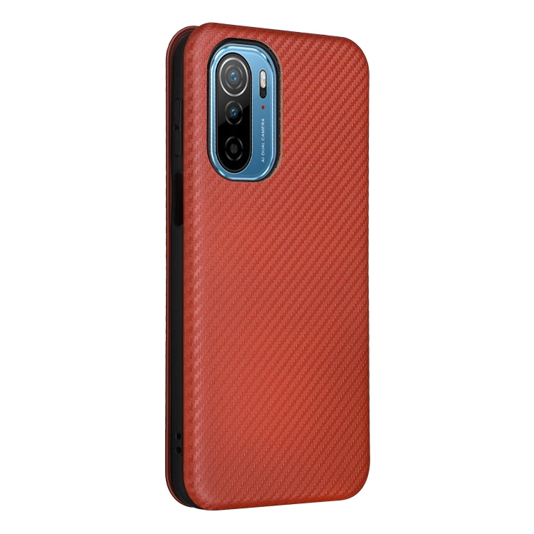 For Ulefone Note 13P Carbon Fiber Texture Horizontal Flip PU Phone Case(Brown)