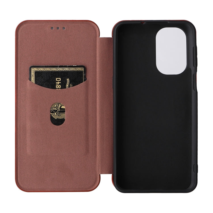 For Ulefone Note 13P Carbon Fiber Texture Horizontal Flip PU Phone Case(Brown)